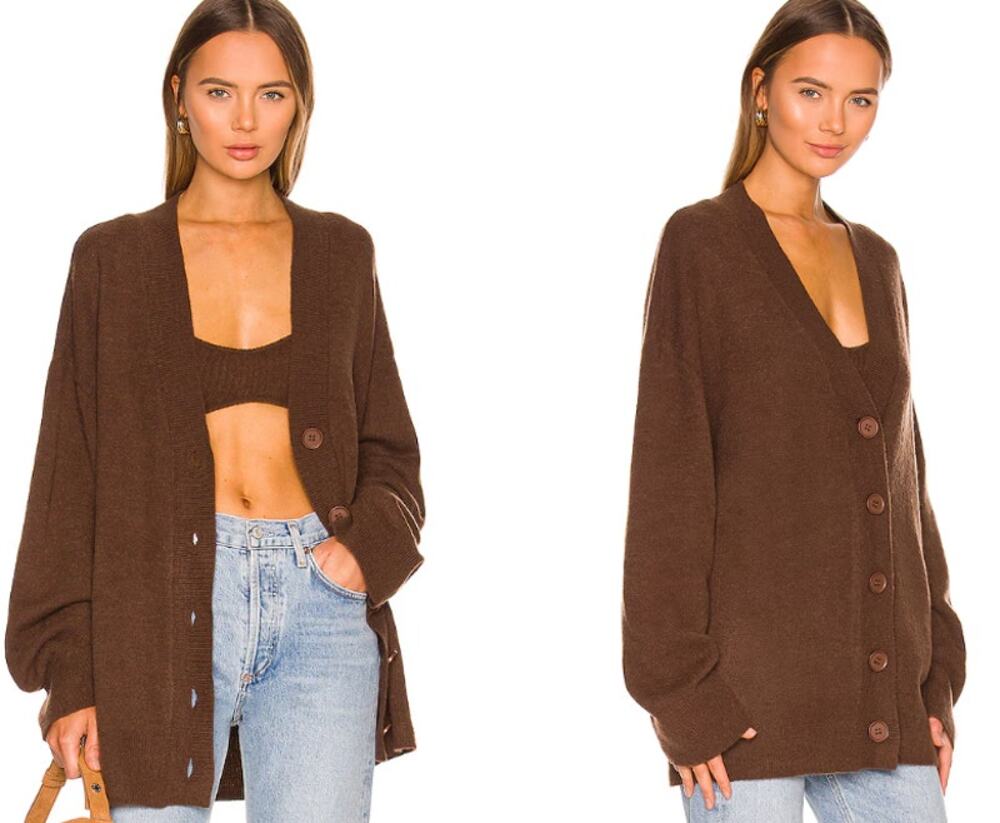 Camila Coelho Trista Oversized Cardigan Brown Knit V-Neck Button Front Wool Smal